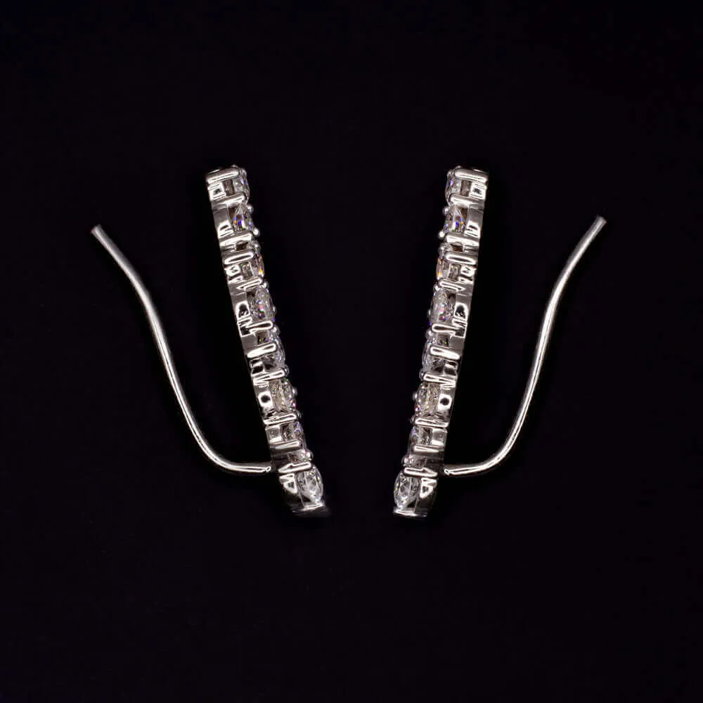 1 CARAT DIAMOND EAR CLIMBER EARRINGS CURVED BAR CRAWLER 14k WHITE GOLD NATURAL