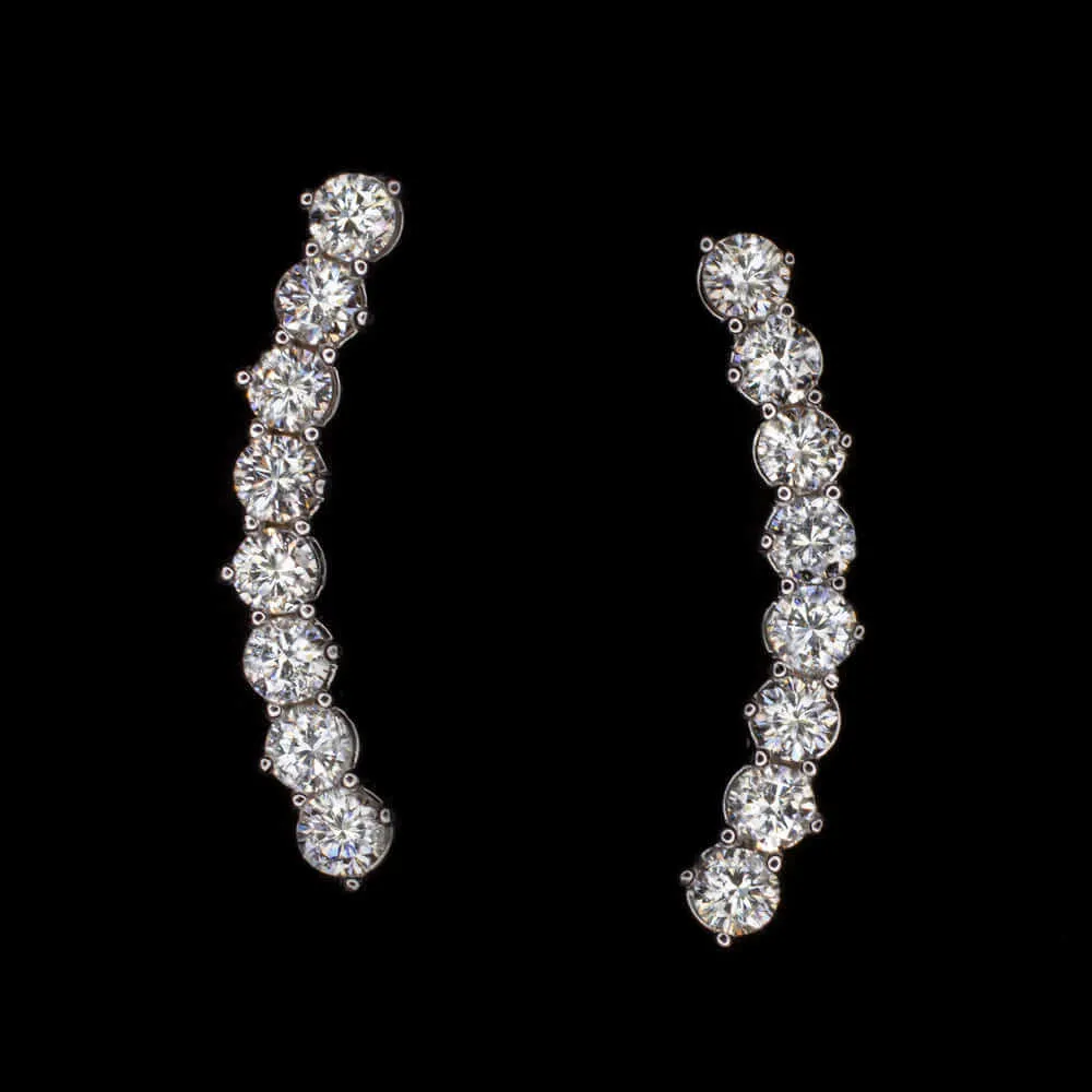 1 CARAT DIAMOND EAR CLIMBER EARRINGS CURVED BAR CRAWLER 14k WHITE GOLD NATURAL
