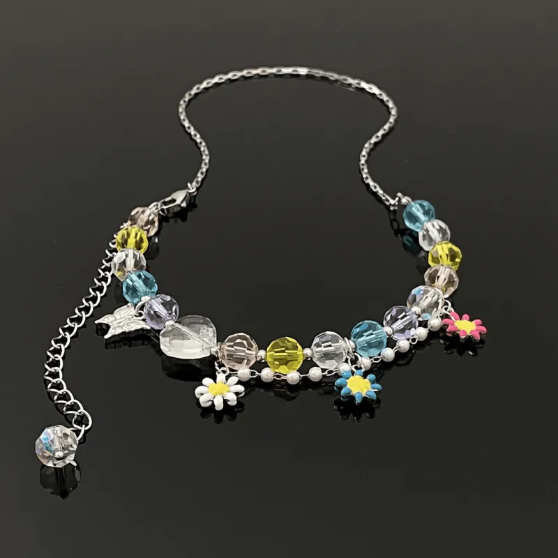 14K Gold-Plated Colorful Beaded Flower Necklaces