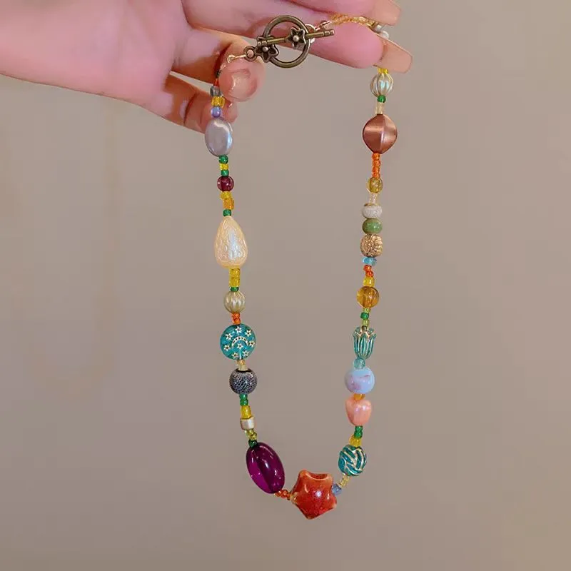 14K Gold-Plated Colorful Beaded Star Necklace