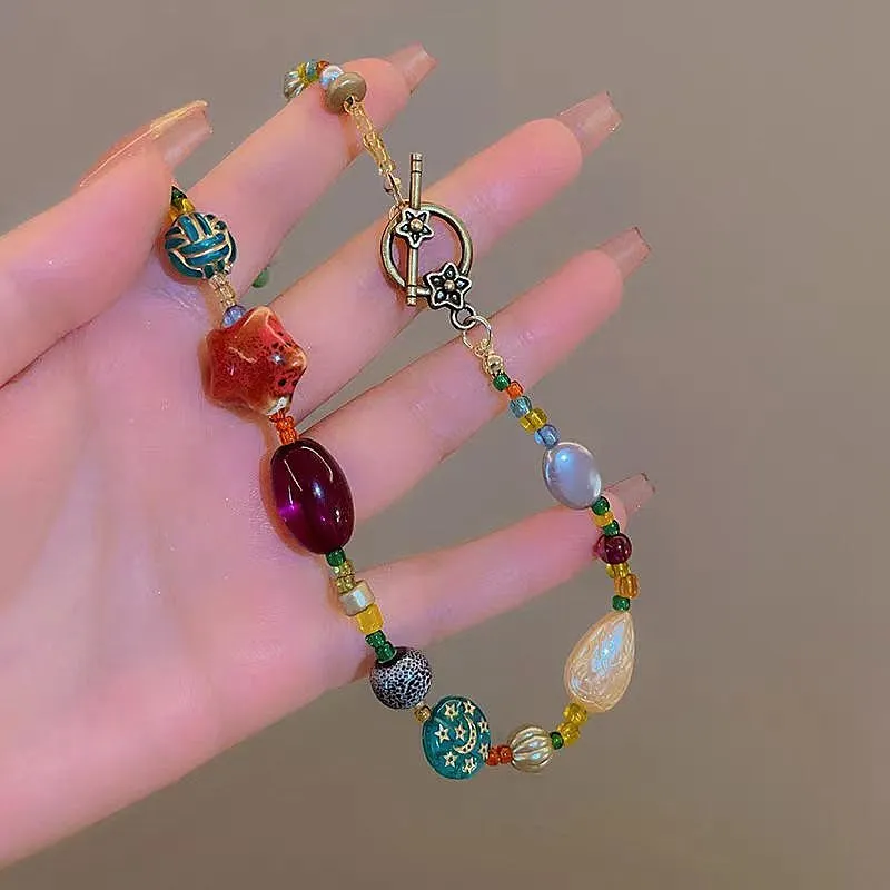 14K Gold-Plated Colorful Beaded Star Necklace