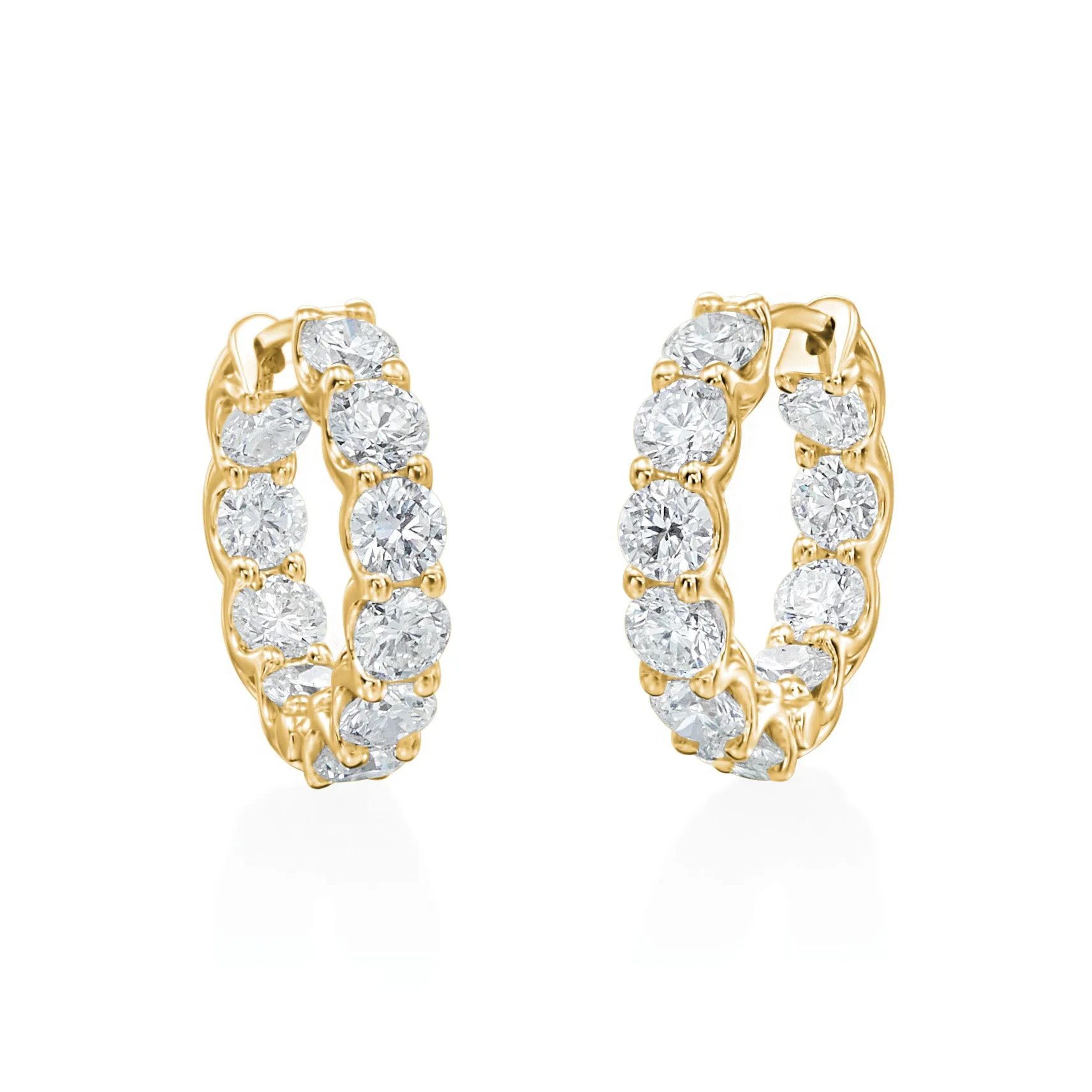14K Yellow Gold Diamond Inside-Outside Hoop Earrings