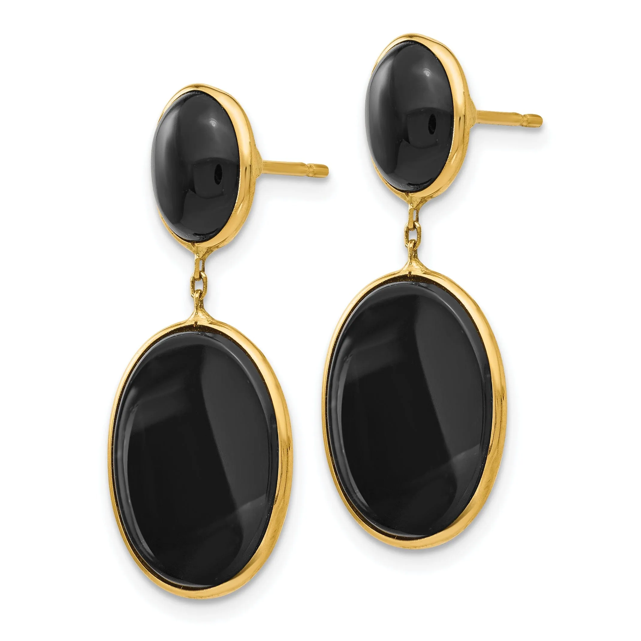 14k Yellow Gold Onyx Oval Dangle Post Earrings