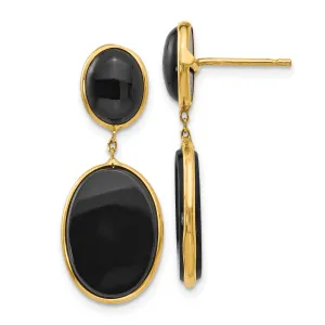 14k Yellow Gold Onyx Oval Dangle Post Earrings