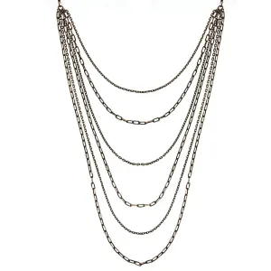 1928 Jewelry Eclipse Black And Gold 6-Strand Layered Chain Necklace 16"   3" Extender
