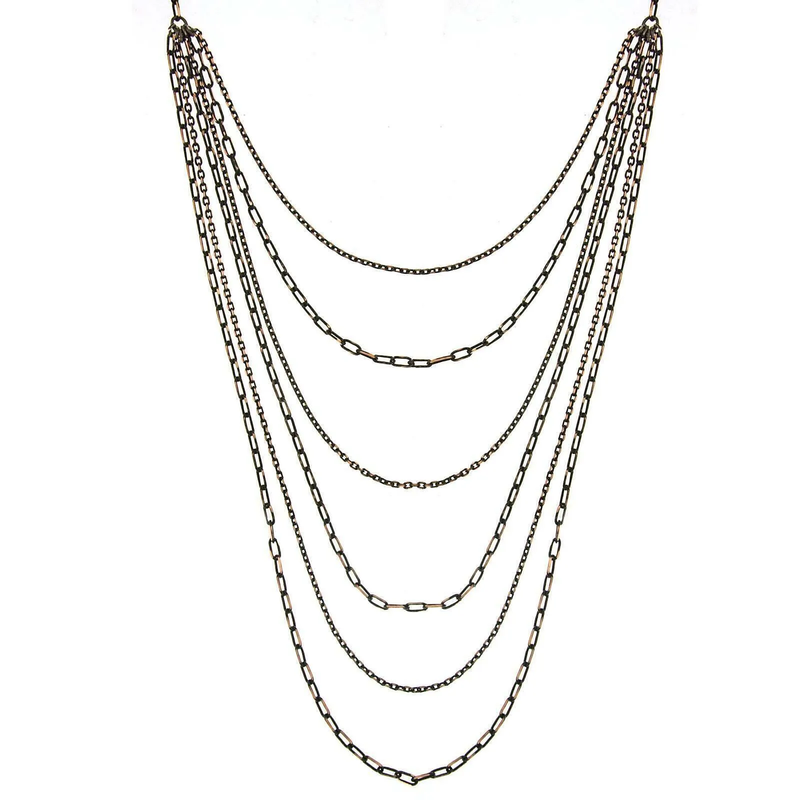 1928 Jewelry Eclipse Black And Gold 6-Strand Layered Chain Necklace 16"   3" Extender