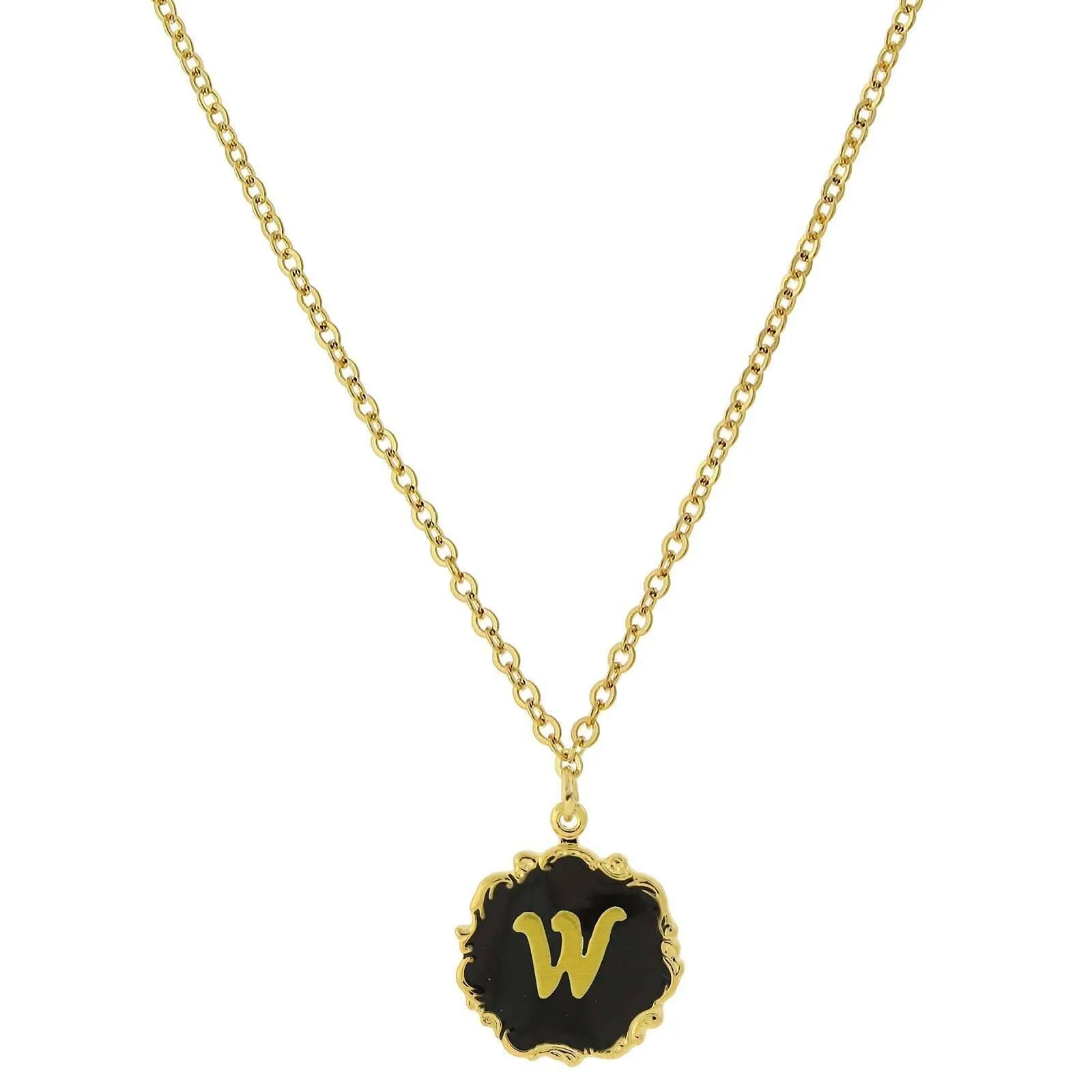 1928 Jewelry Sunburst Black Enamel Initial Pendant Necklace 16"   3" Extender