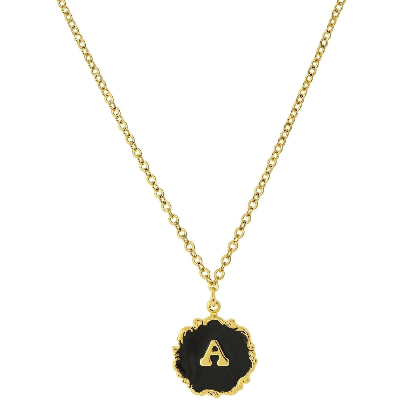 1928 Jewelry Sunburst Black Enamel Initial Pendant Necklace 16"   3" Extender