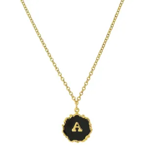 1928 Jewelry Sunburst Black Enamel Initial Pendant Necklace 16"   3" Extender