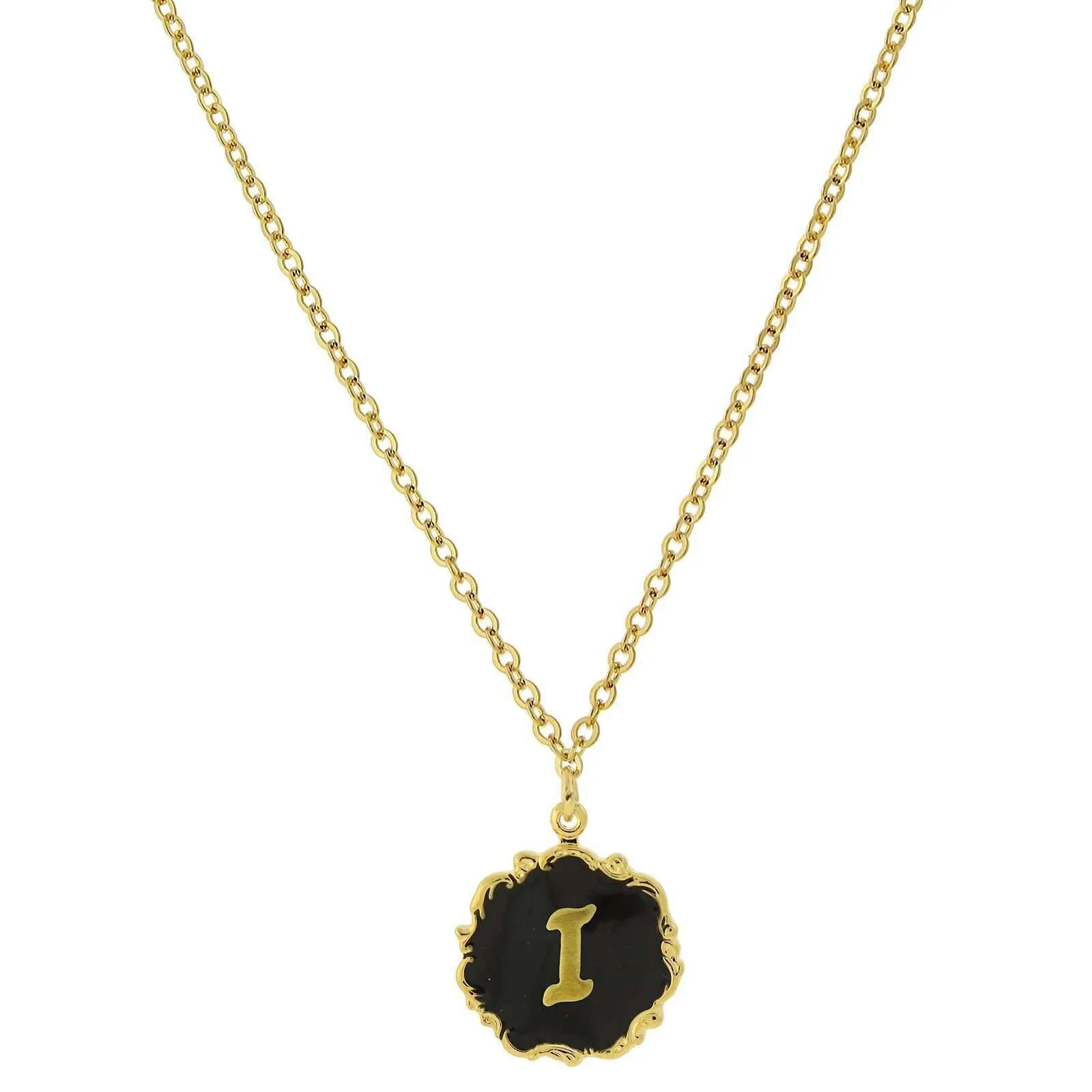 1928 Jewelry Sunburst Black Enamel Initial Pendant Necklace 16"   3" Extender