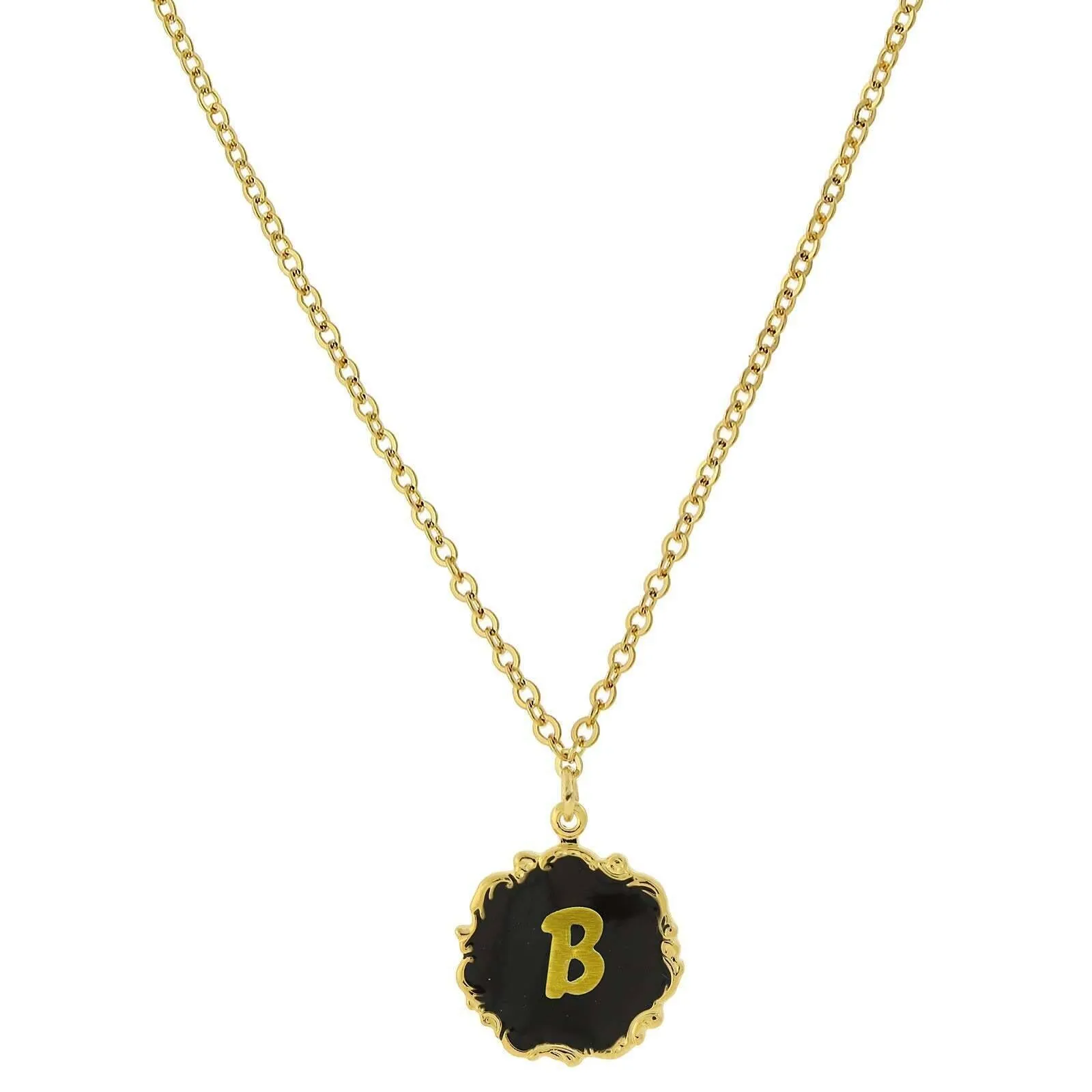 1928 Jewelry Sunburst Black Enamel Initial Pendant Necklace 16"   3" Extender