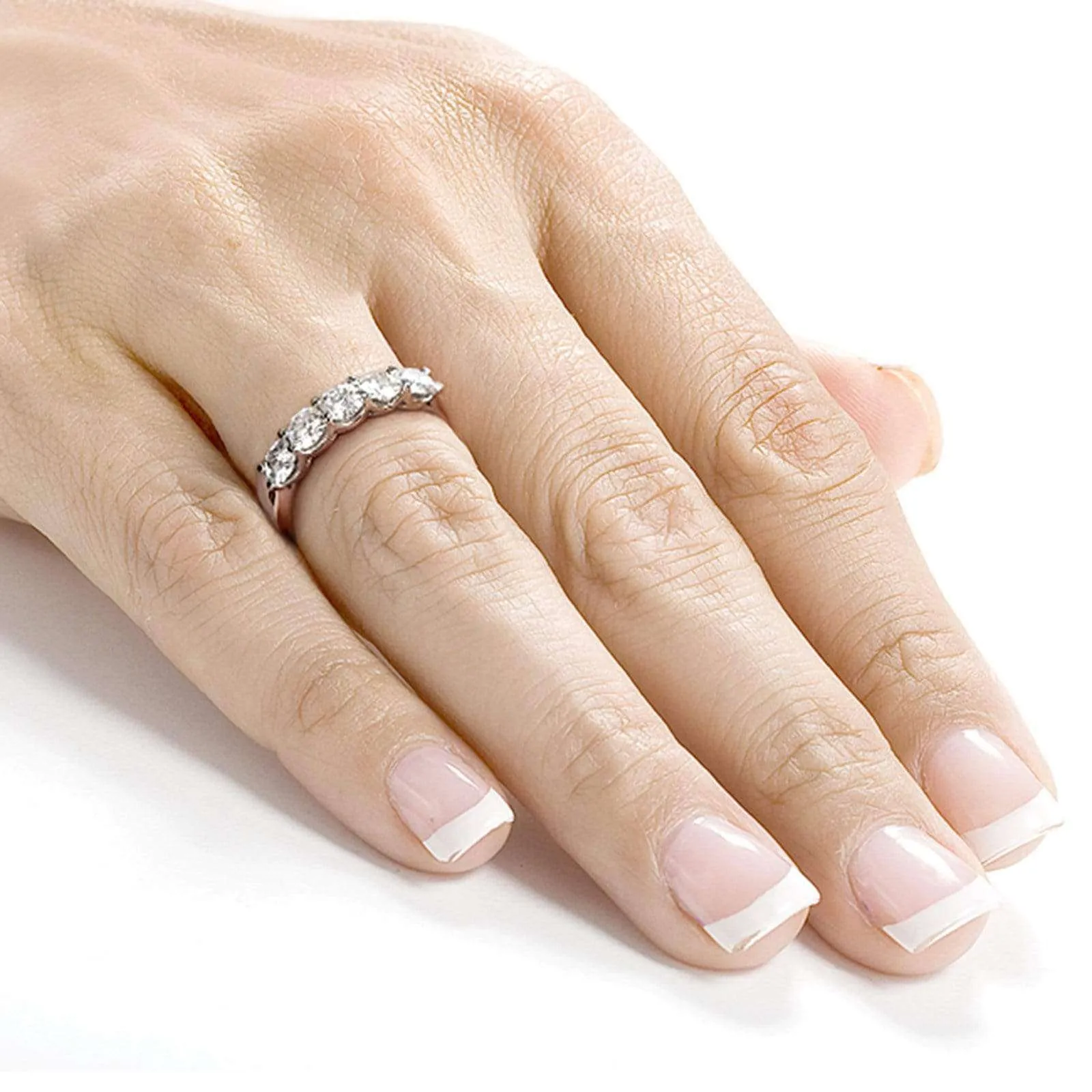 1ct Five Stone Natural Diamond Band - 14k White