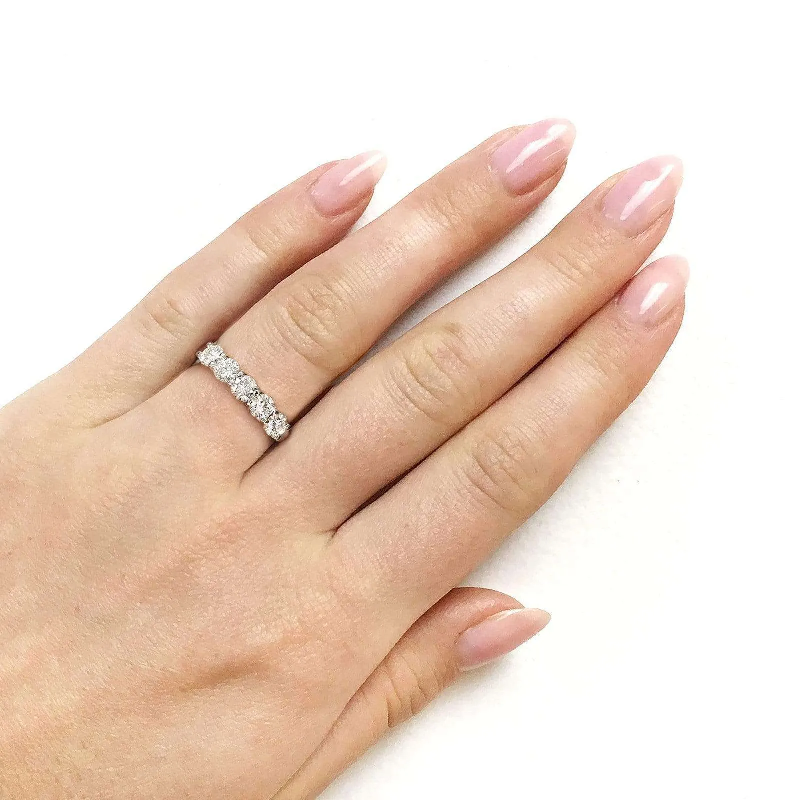 1ct Five Stone Natural Diamond Band - 14k White