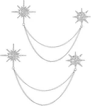 2Pcs Rhinestone Star Brooch Pin for Women Girls Men Long Tassel Lapel Pins, Fashion Crystal Snowflake Corsage Gifts for Dress Suit Shirt Clothes Accessories Wedding Party Jewelry Wedding Anniversary