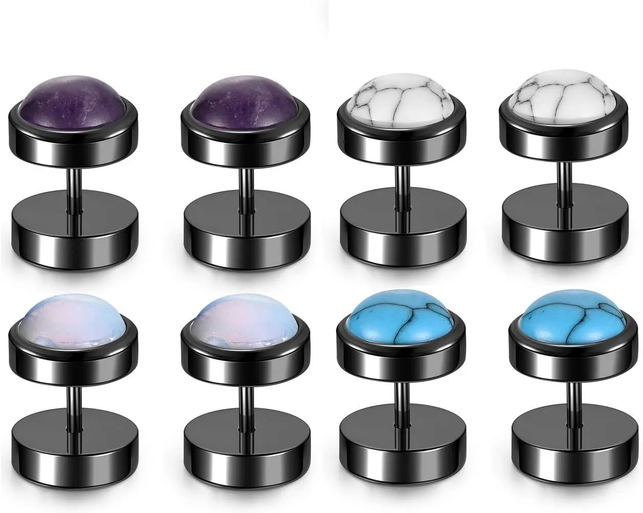 4 Pairs Mens Fake Gauges Stud Earrings Set Stainless Steel Ear Piercing Faux Cheater Illusion Plugs Tunnel Flat Back Stud Earrings for Men Women 00G Gauge Look