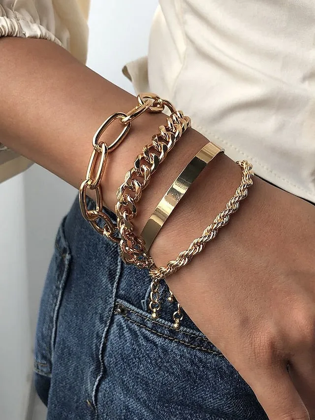 4pcs Women's Bracelet Classic Fashion Punk Personalized Alloy Bracelet Jewelry Silver / Gold For Daily Date