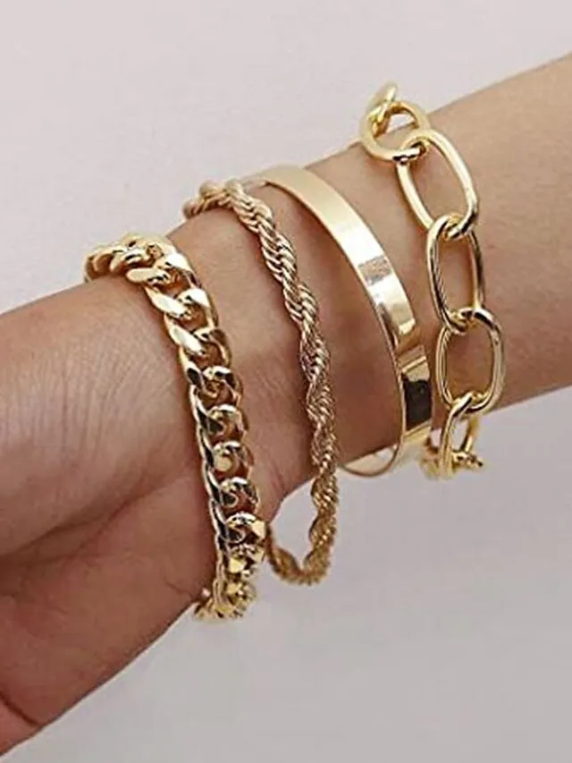 4pcs Women's Bracelet Classic Fashion Punk Personalized Alloy Bracelet Jewelry Silver / Gold For Daily Date