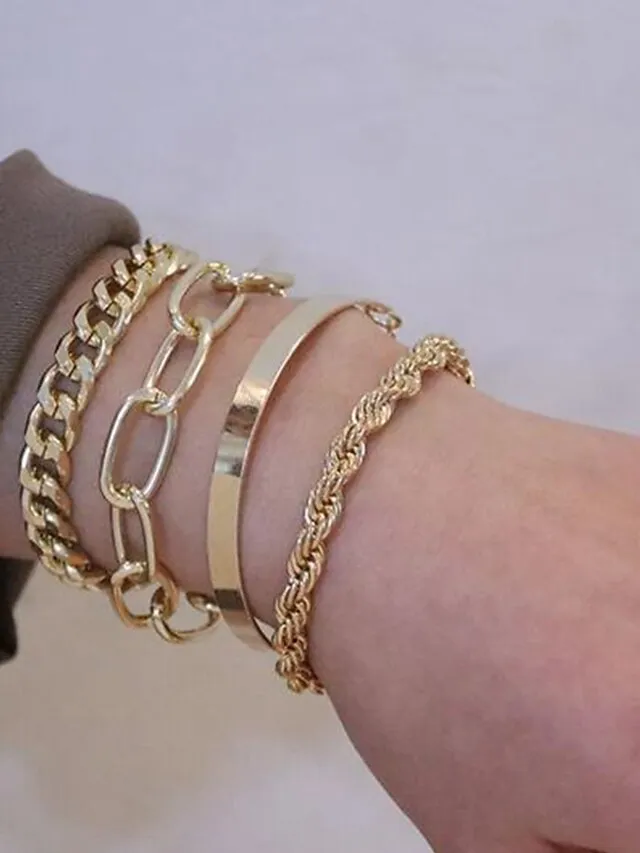 4pcs Women's Bracelet Classic Fashion Punk Personalized Alloy Bracelet Jewelry Silver / Gold For Daily Date