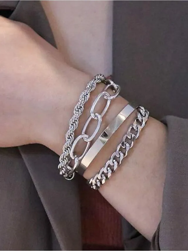 4pcs Women's Bracelet Classic Fashion Punk Personalized Alloy Bracelet Jewelry Silver / Gold For Daily Date