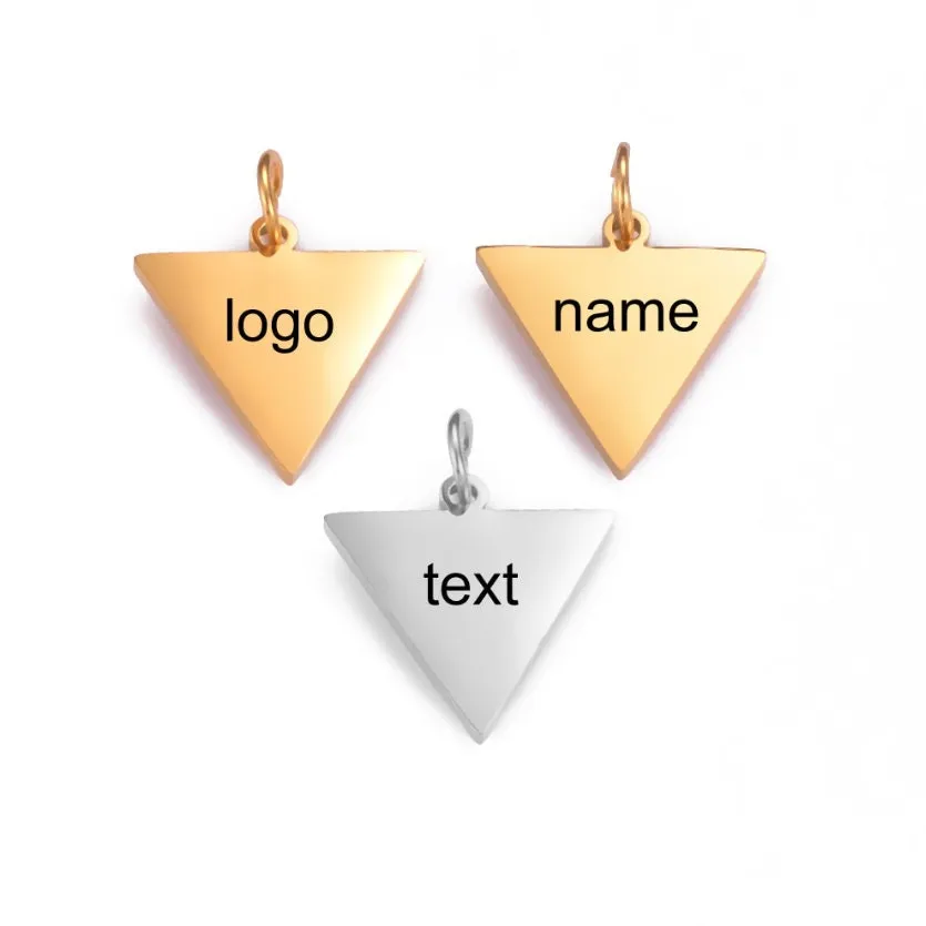 5 Custom Triangle Charm, Stainless Steel Gold Silver Personalized Charm, Logo Charm Beads, Engraved Charm Beads For Jewelry Bracelets Making