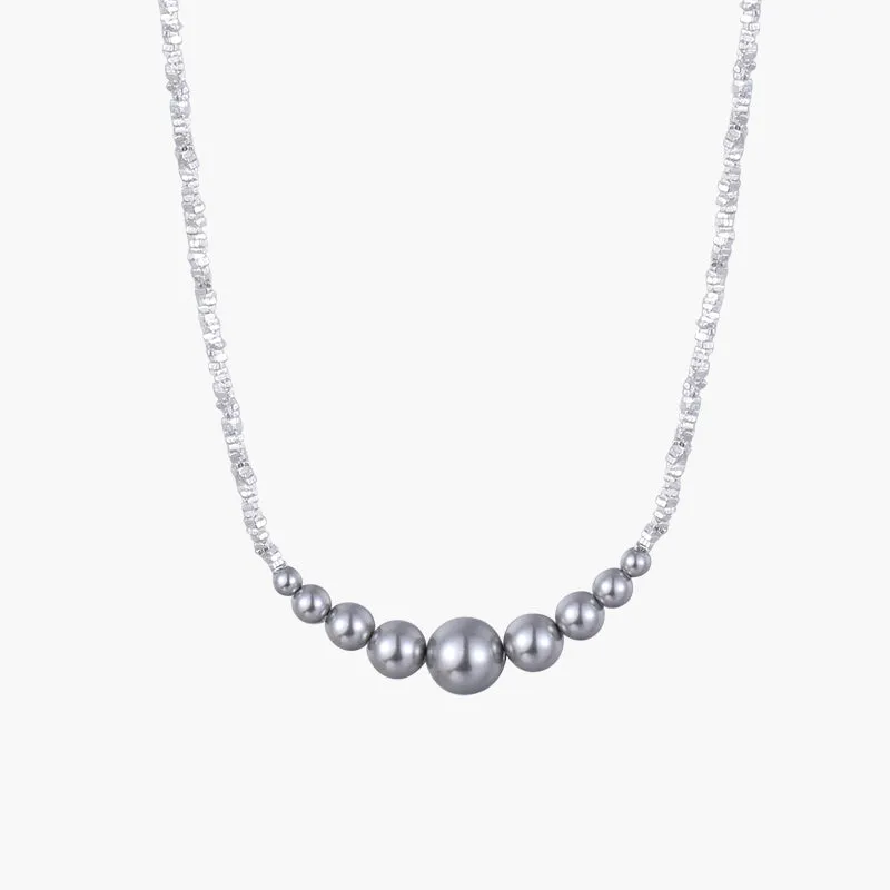 A Round Bead Necklace In Shattered Silver
