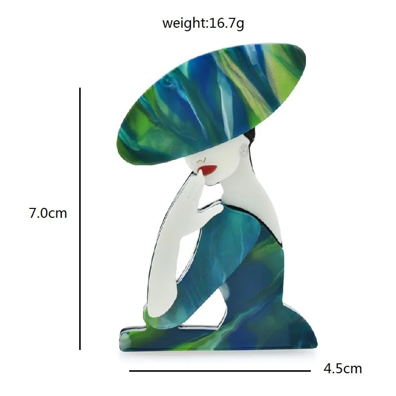Acrylic Big Hat Lady Brooches For Women