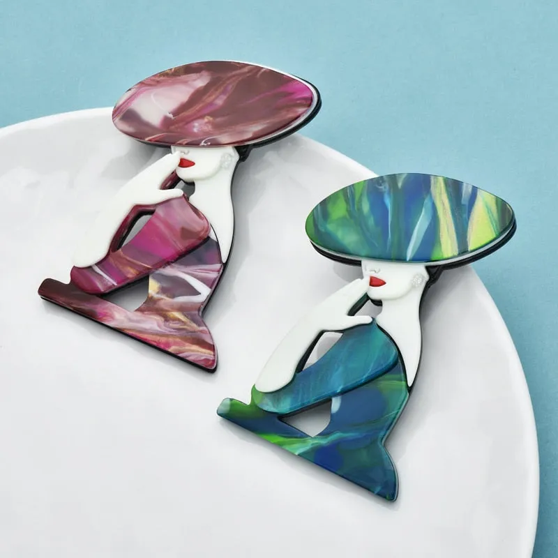 Acrylic Big Hat Lady Brooches For Women