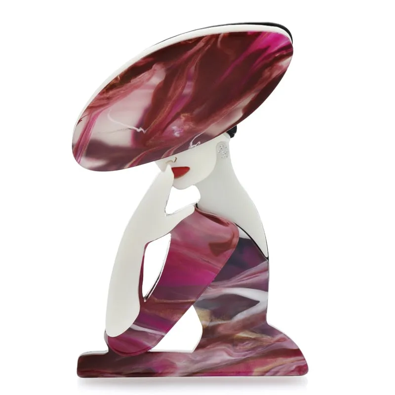 Acrylic Big Hat Lady Brooches For Women