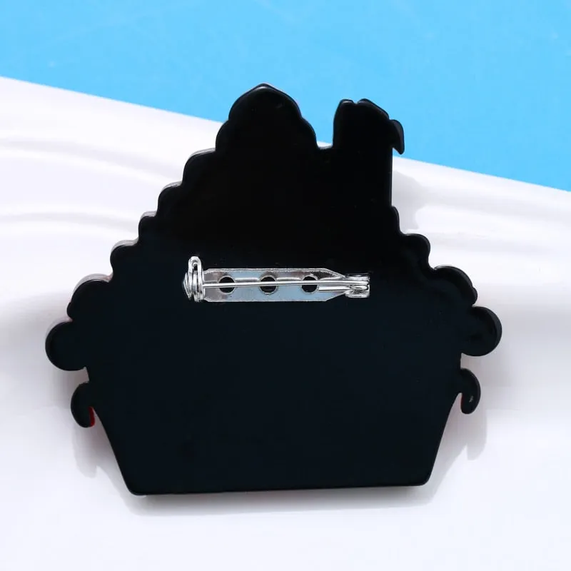 Acrylic Christmas House Brooch Pins Cute Snow Chalet Women New Year Jewelry