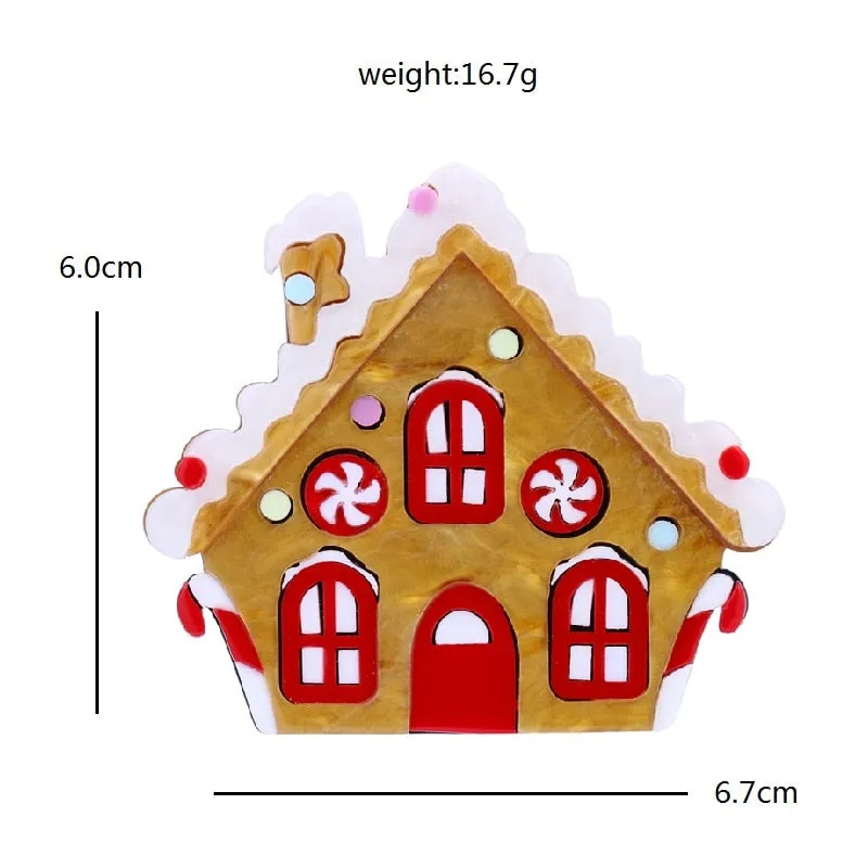 Acrylic Christmas House Brooch Pins Cute Snow Chalet Women New Year Jewelry