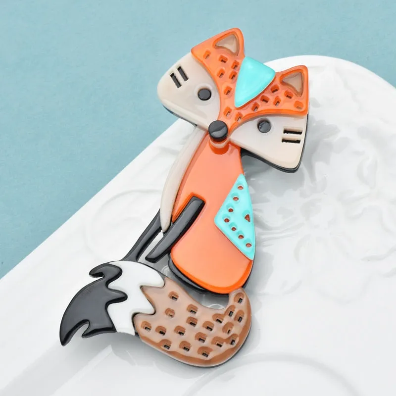 Acrylic Fox Brooches For Women National Style Sitting Fox Animal Causal Party Brooch