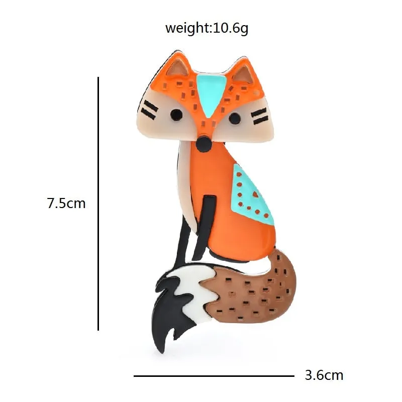Acrylic Fox Brooches For Women National Style Sitting Fox Animal Causal Party Brooch