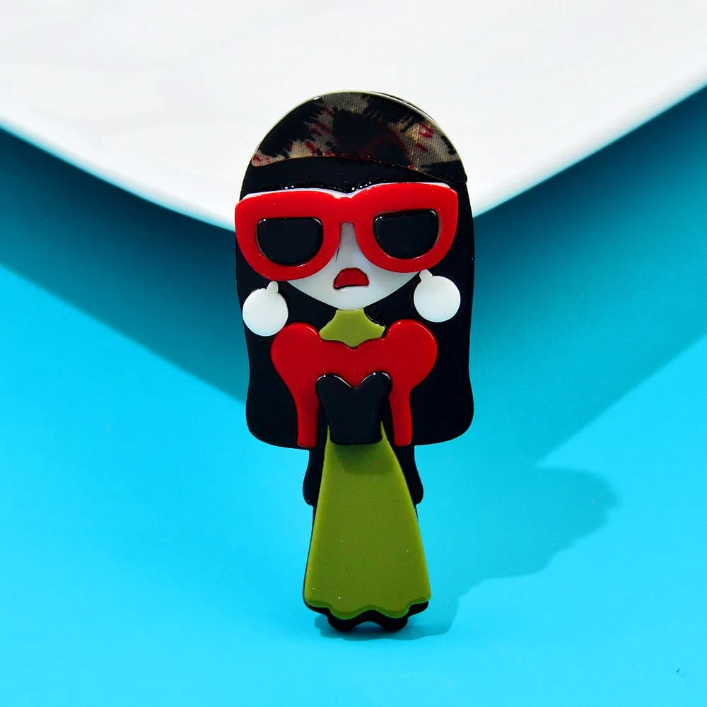 Acrylic Wear Big Eye-glasses Lady Brooches For Women