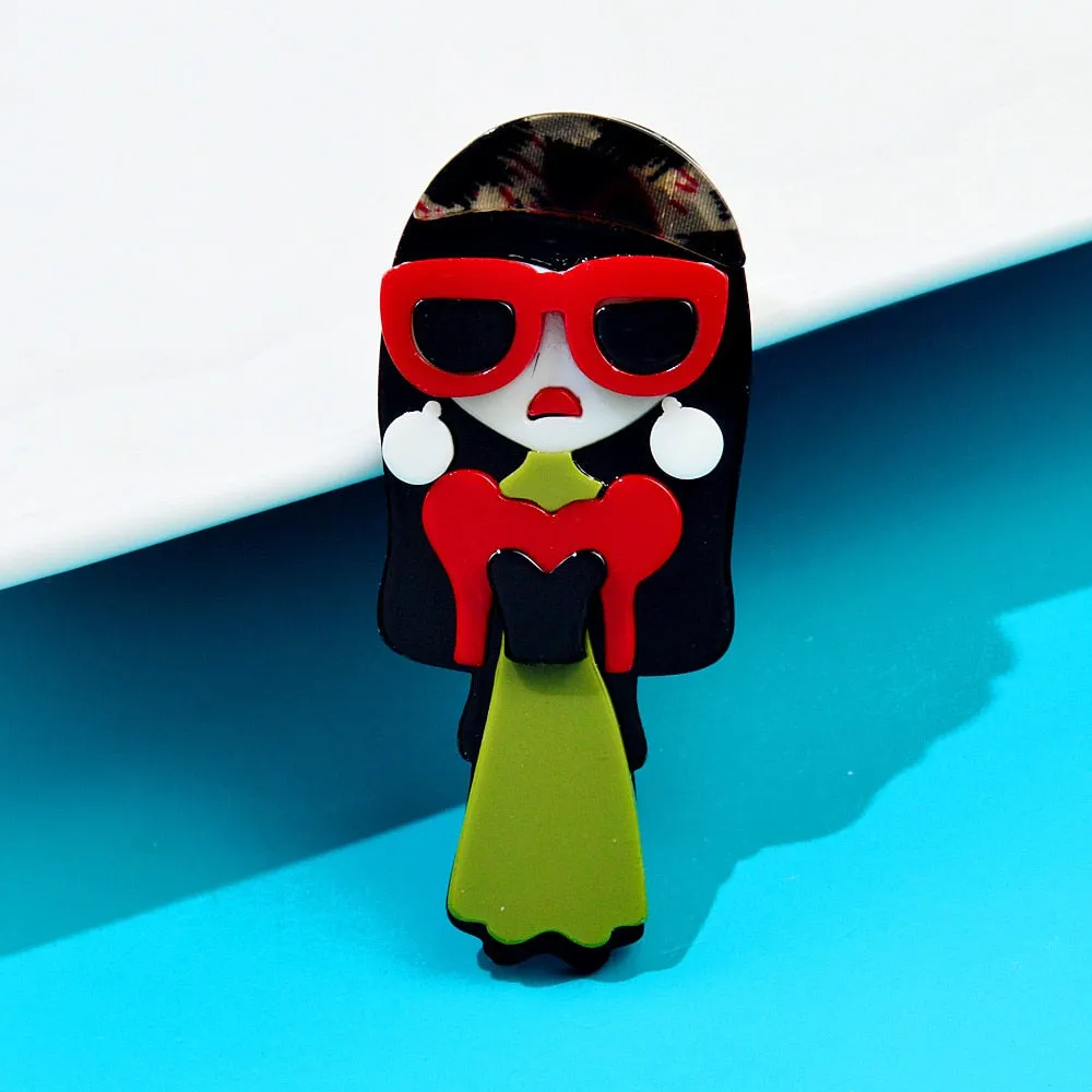 Acrylic Wear Big Eye-glasses Lady Brooches For Women