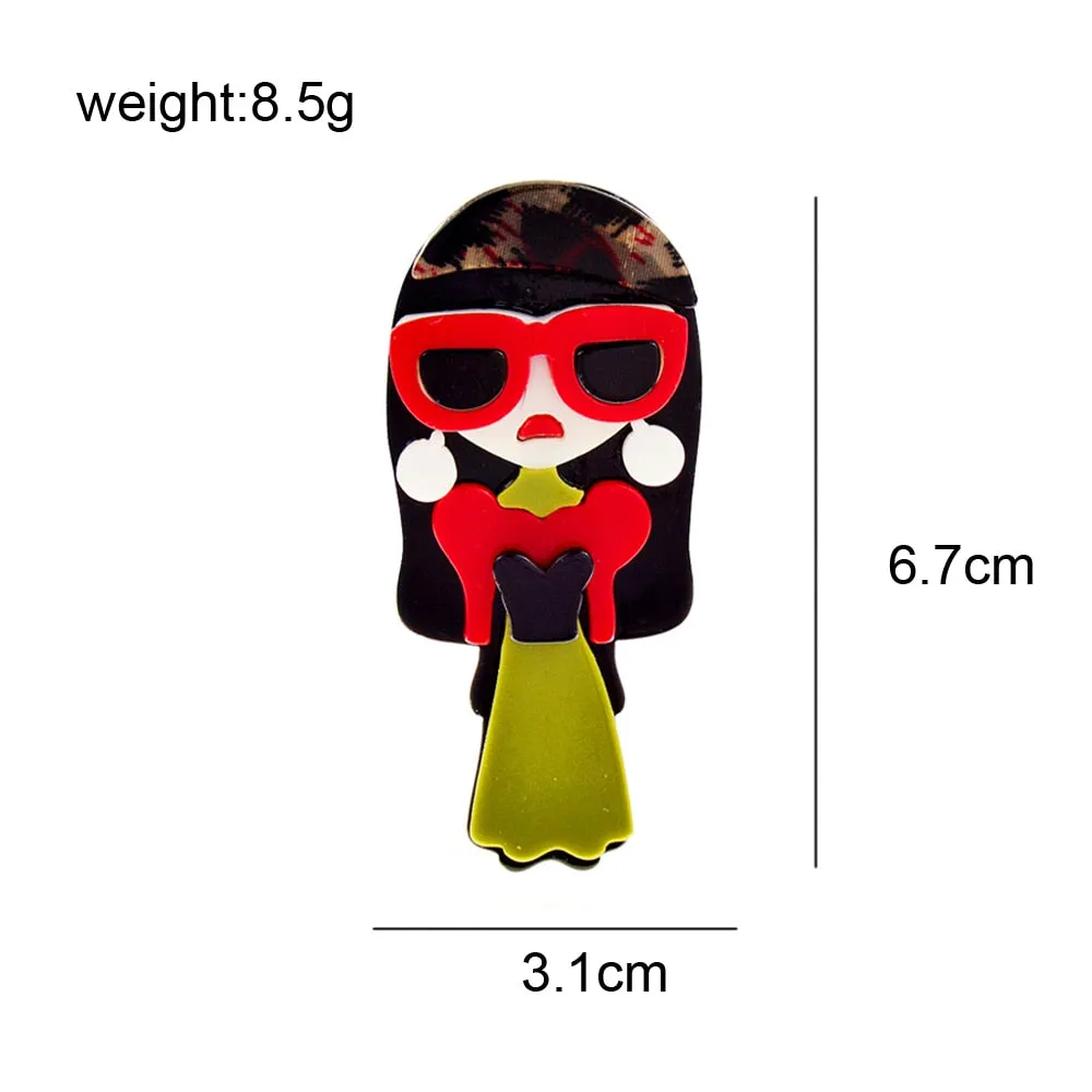 Acrylic Wear Big Eye-glasses Lady Brooches For Women