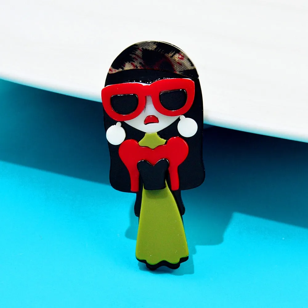 Acrylic Wear Big Eye-glasses Lady Brooches For Women