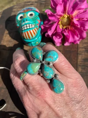 Adjustable Kingman Turquoise Cross ring #1