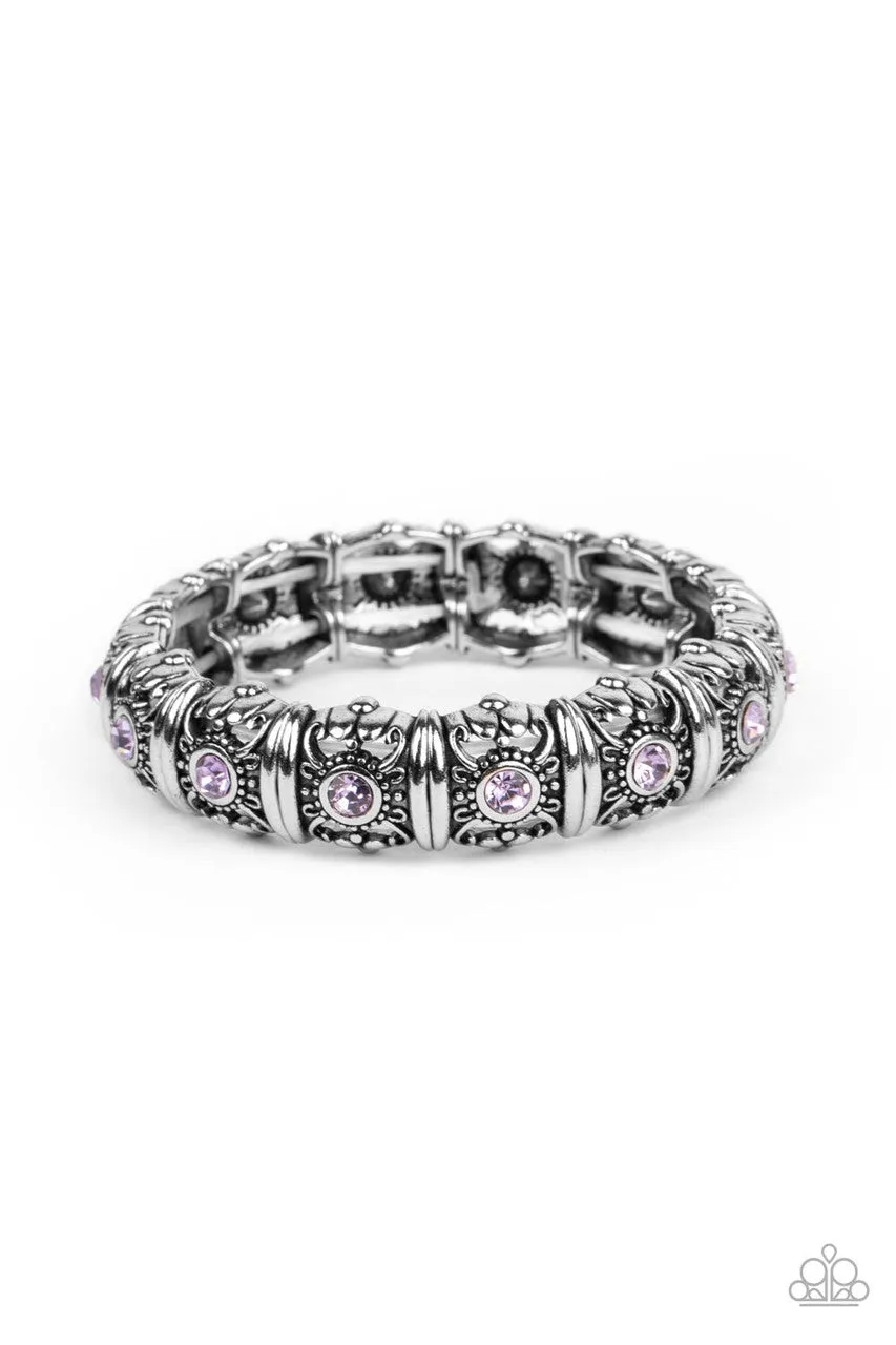 Ageless Glow - Purple - Floral Rhinestone Paparazzi Stretchy Bracelet