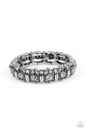Ageless Glow - Purple - Floral Rhinestone Paparazzi Stretchy Bracelet