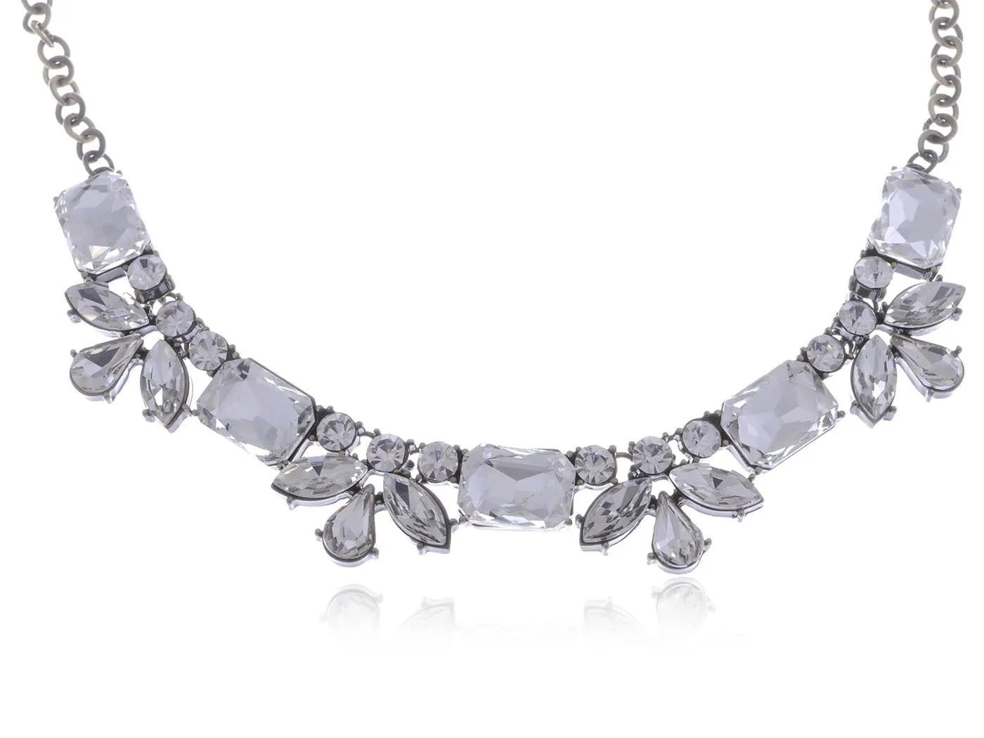 Alilang Silvery Tone Geometric Shape Clear Rhinestone Simple Collar Fashion Necklace