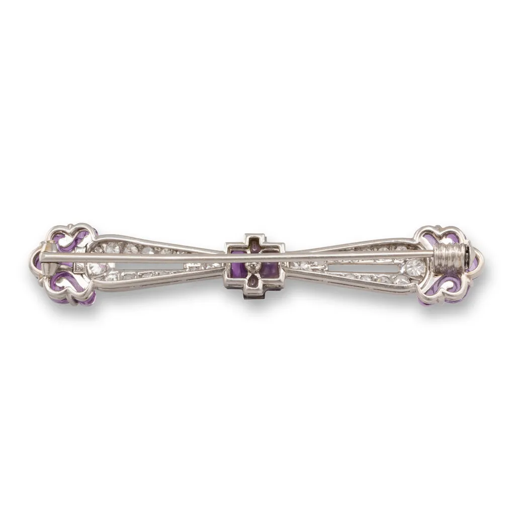 Amethyst & Diamond Bar Brooch