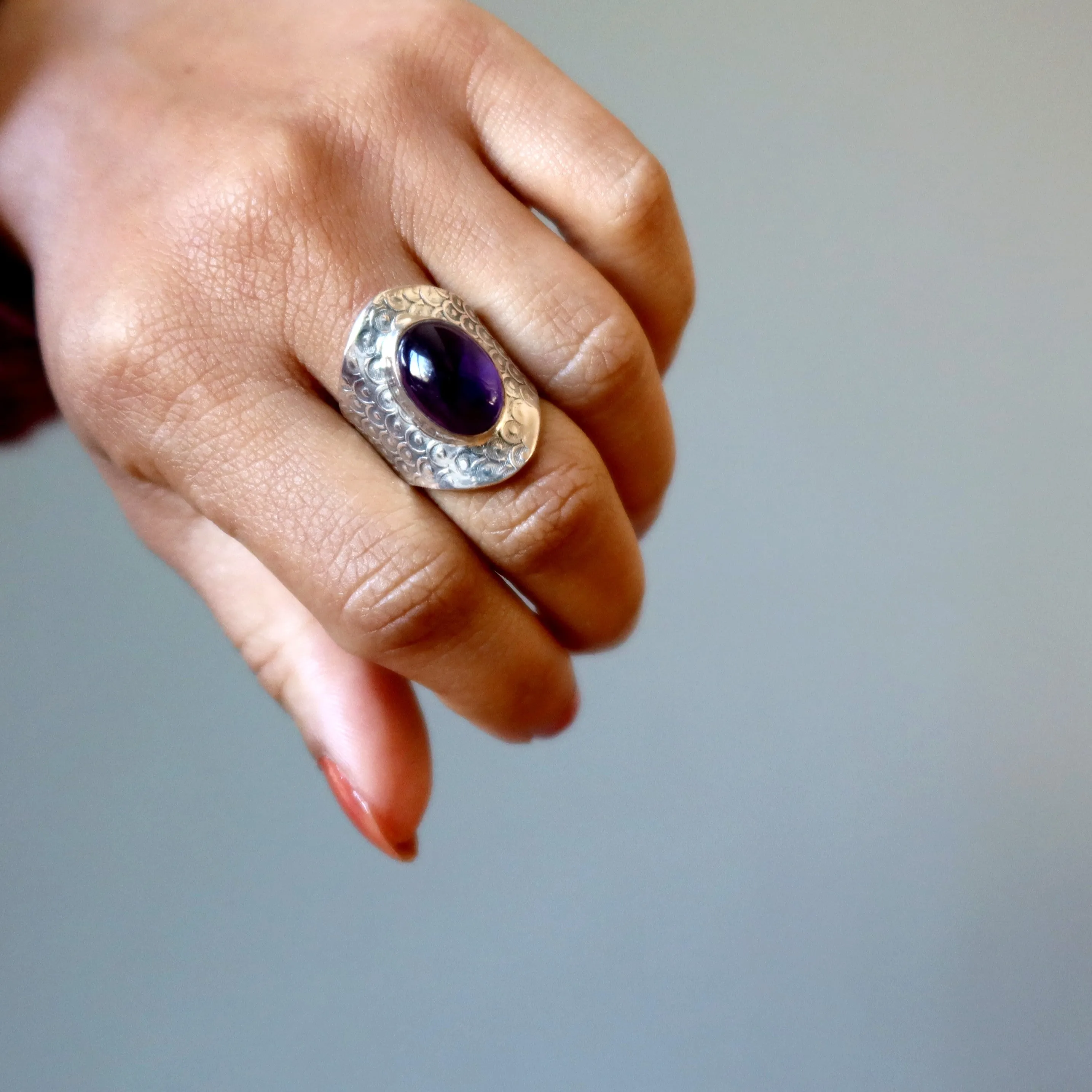 Amethyst Ring Aura Armor Purple Spiritual Stone Sterling Silver