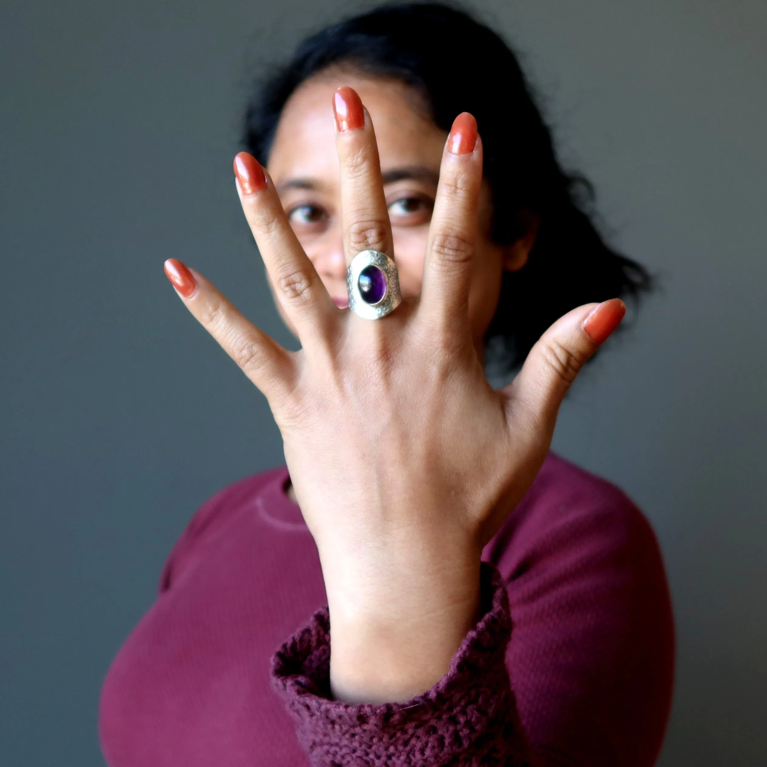 Amethyst Ring Aura Armor Purple Spiritual Stone Sterling Silver