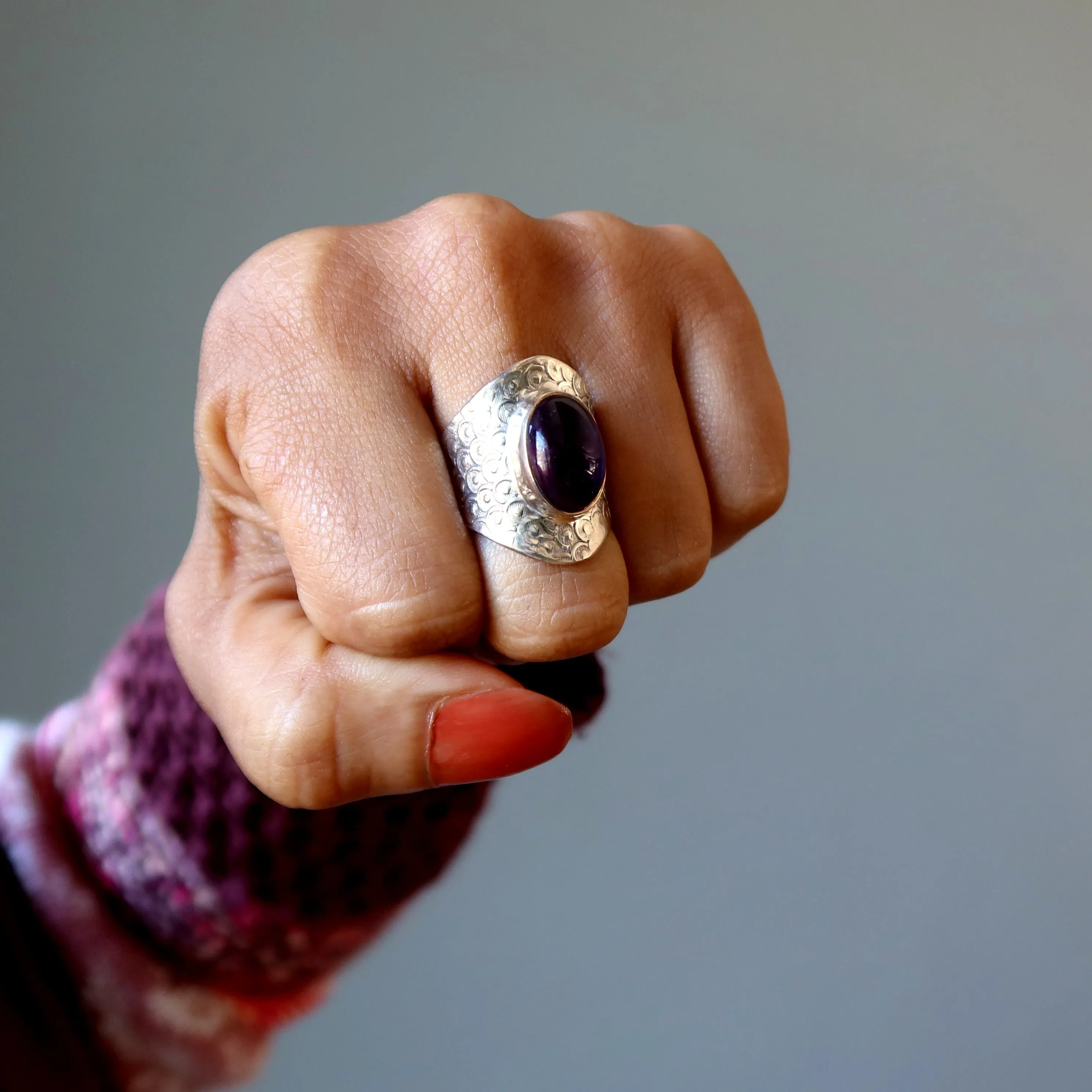 Amethyst Ring Aura Armor Purple Spiritual Stone Sterling Silver