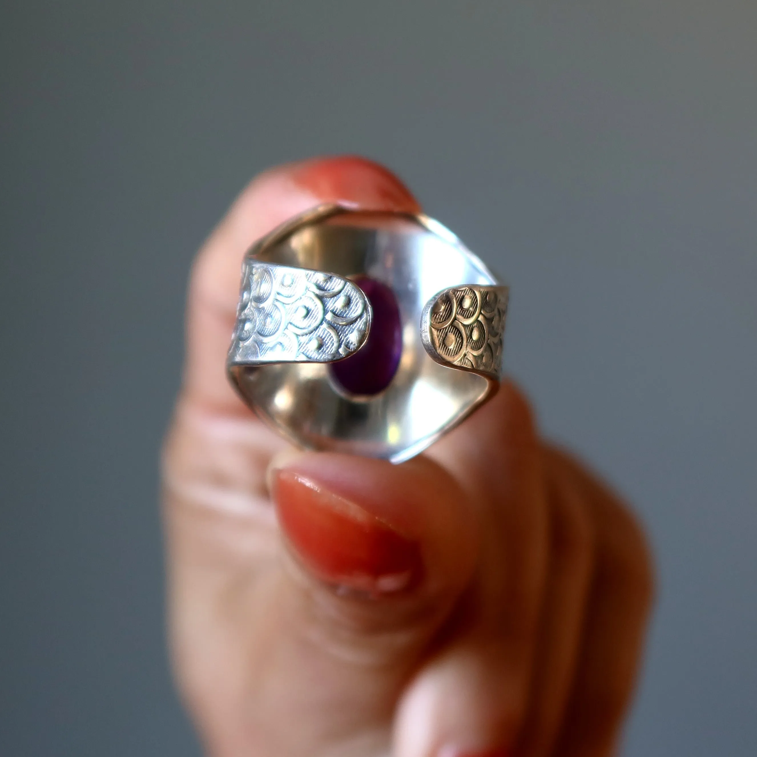 Amethyst Ring Aura Armor Purple Spiritual Stone Sterling Silver
