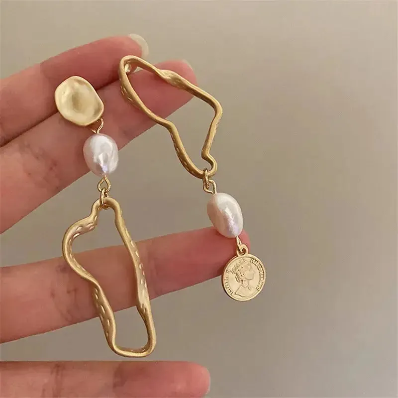 Asymmetrical Baroque Pearl Charm Earrings