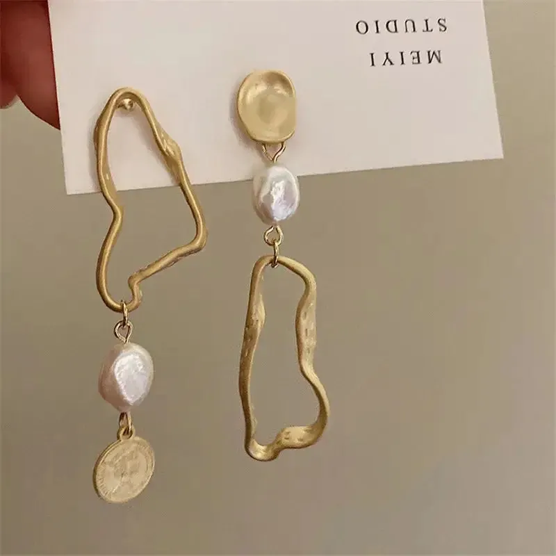 Asymmetrical Baroque Pearl Charm Earrings
