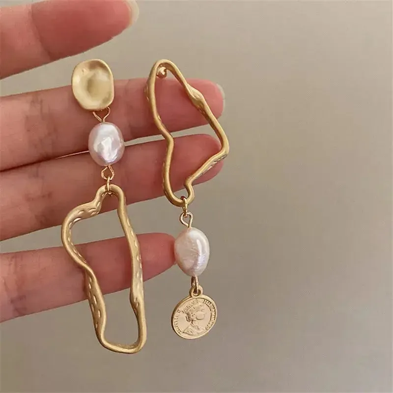 Asymmetrical Baroque Pearl Charm Earrings