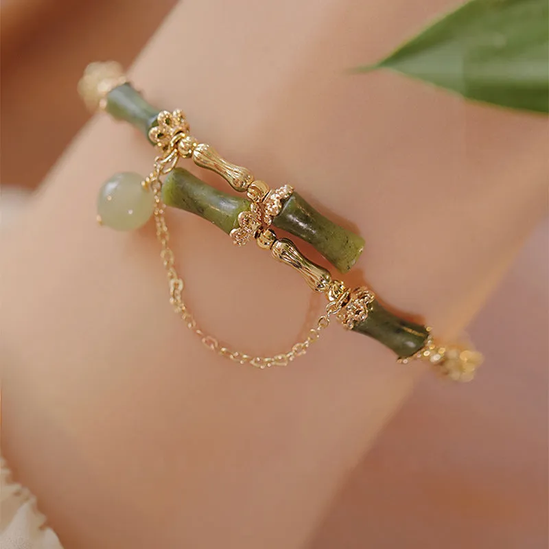 Bamboo natural stone open bracelet new Chinese style national trend temperament bracelet Chinese style fashion personality new style hand jewelry for women