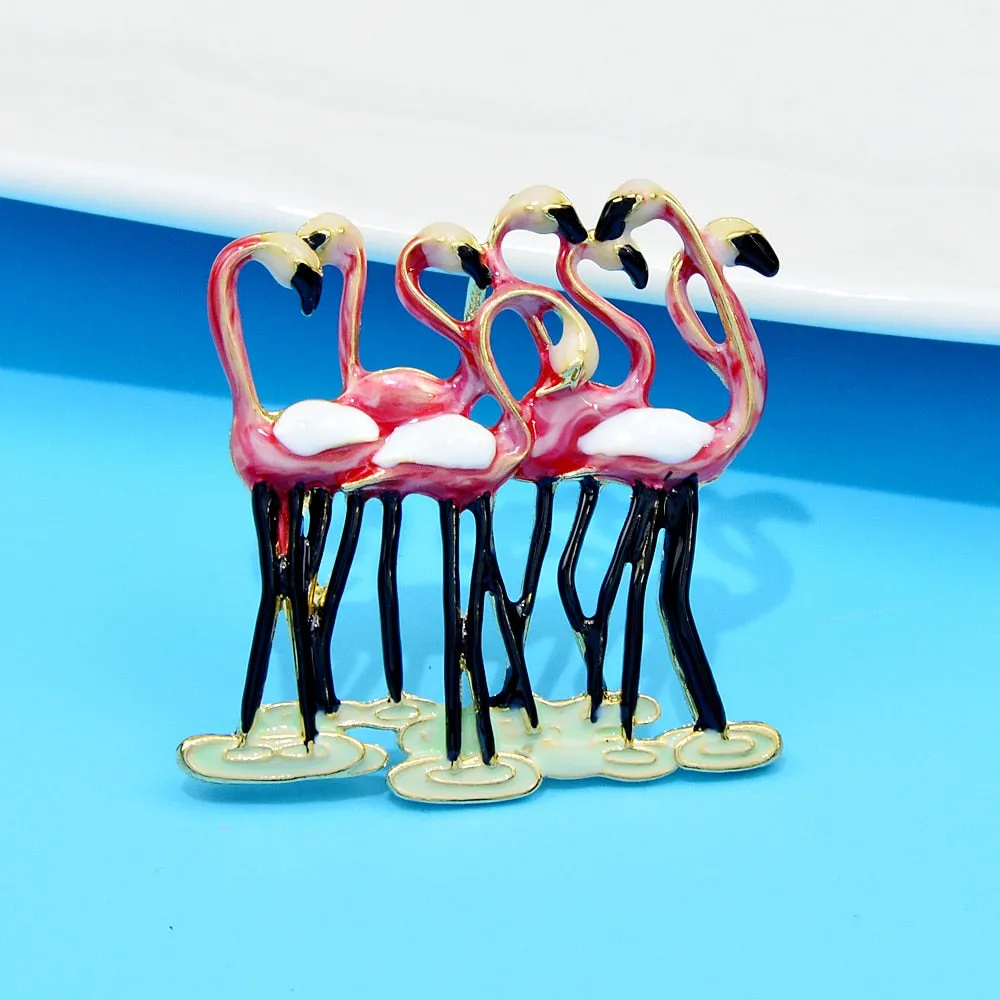 Beautiful Enamel Flamingo Brooches For Women